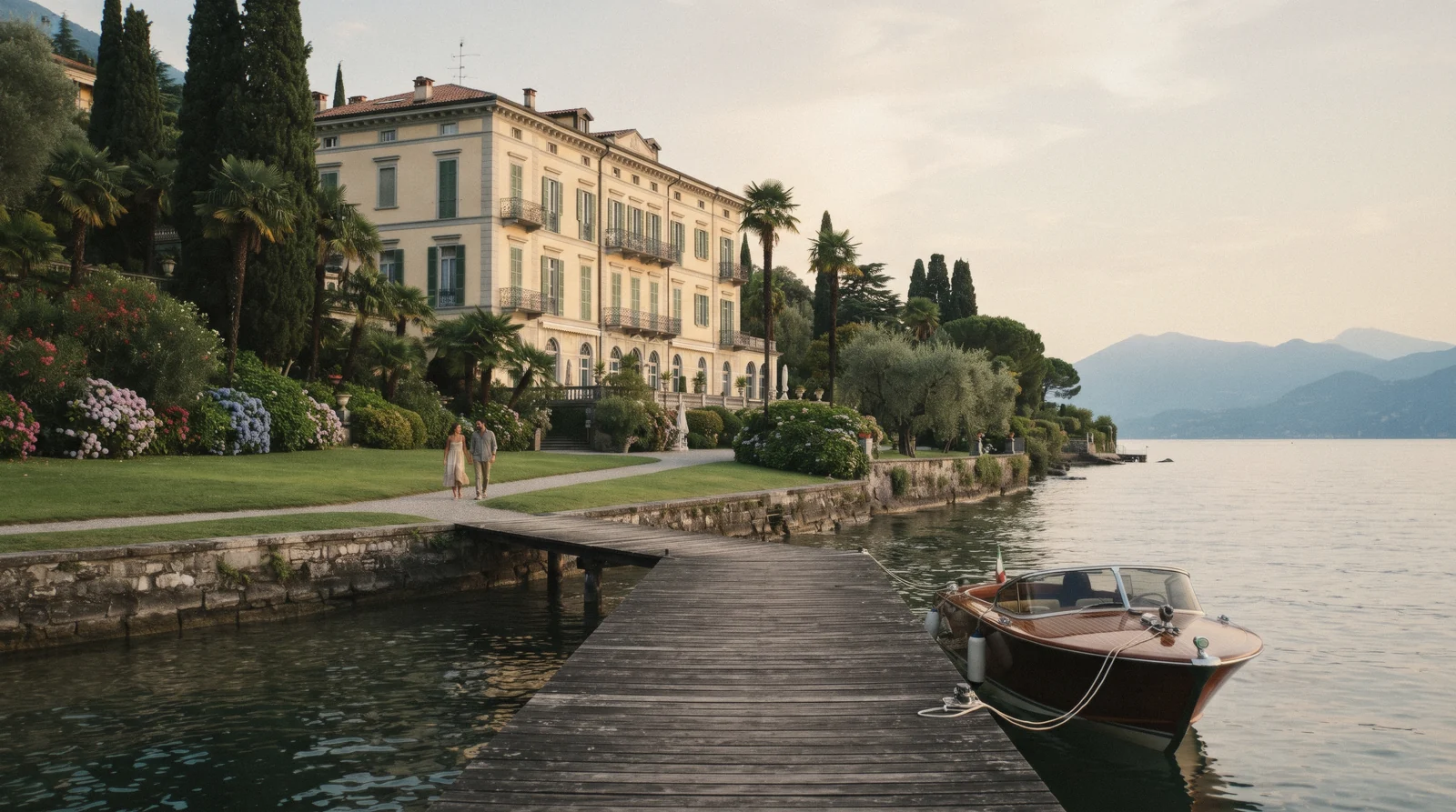 A nineteenth-century villa hotel among cypresses on the west shore near Gardone Riviera, luxury hotels on Lake Garda, Italy