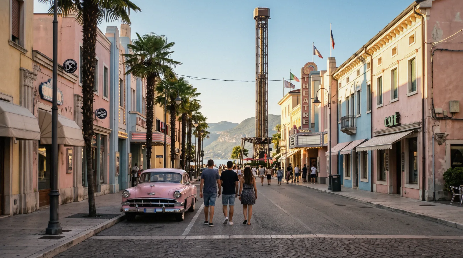 Hollywood-style main street set at Movieland Park in Lazise on Lake Garda, Italy