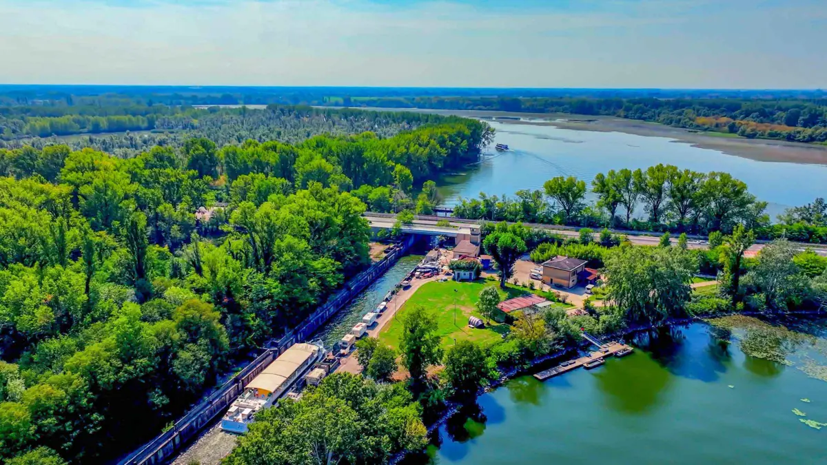 A cruise boat on the lakes around Mantua, a day trip from Lake Garda