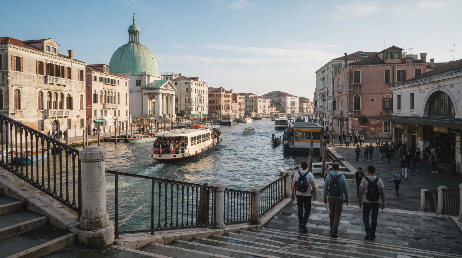 The Grand Canal by Santa Lucia station in Venice on a morning day trip from Lake Garda, Italy