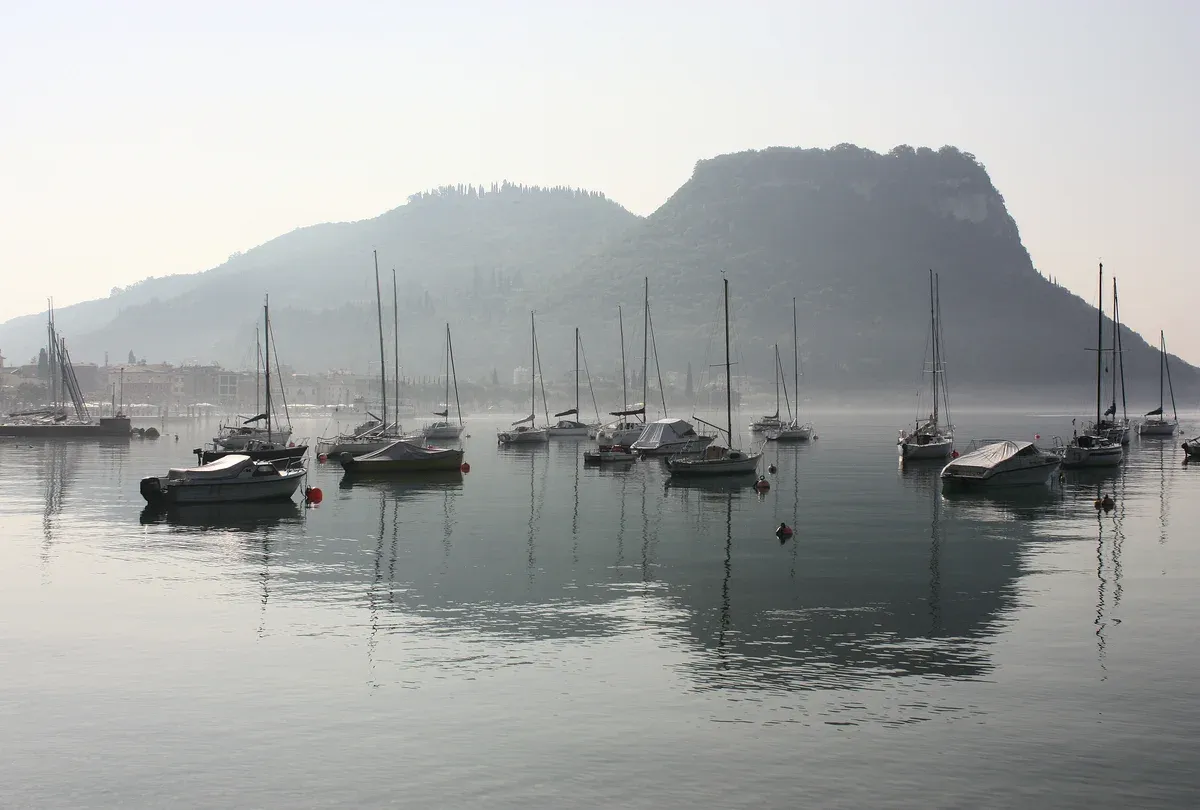 The Rocca hill seen from Garda town on Lake Garda, Italy