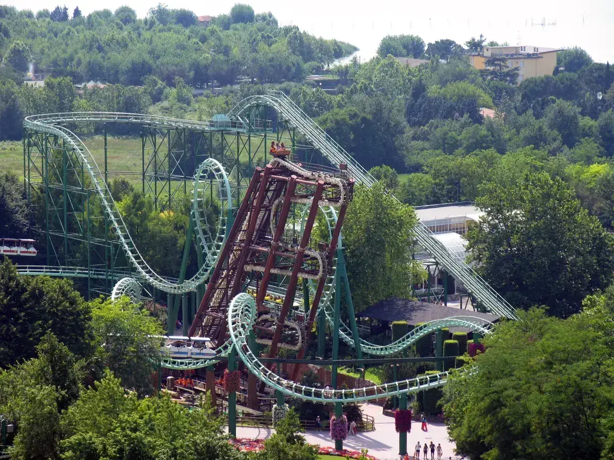 Magic Mountain, now Shaman, and Sequoia Adventure coasters at Gardaland on Lake Garda, Italy