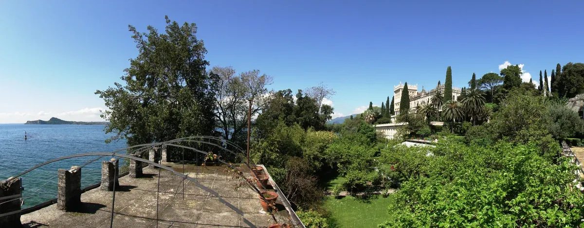 The gardens and terrace of Villa Borghese Cavazza on Isola del Garda, Lake Garda, Italy