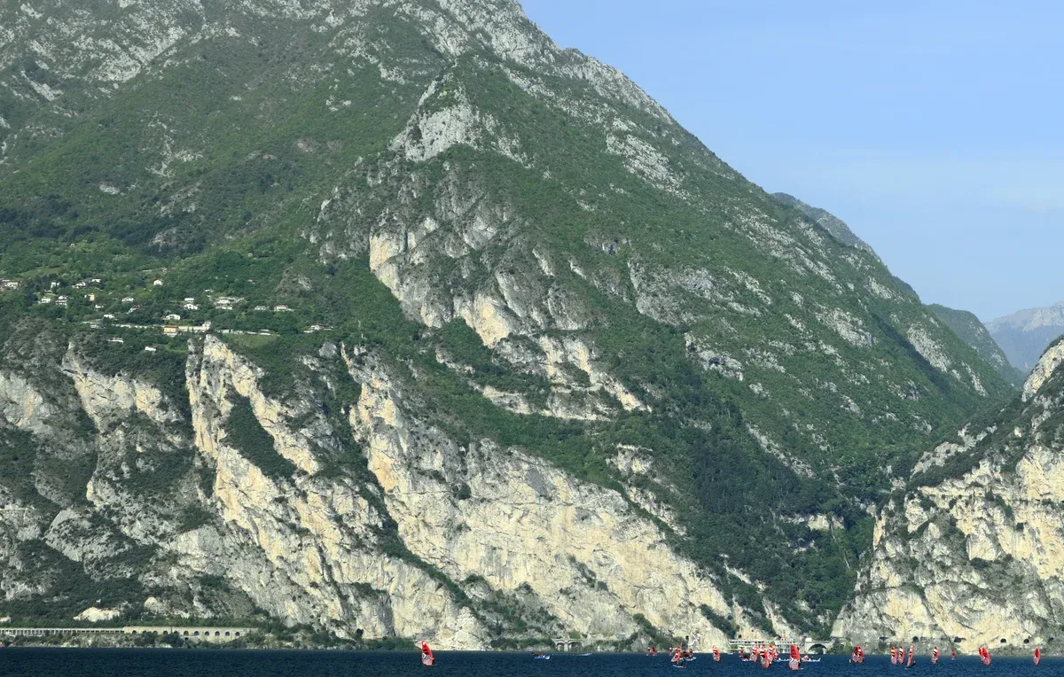 The Ponale road cut into the cliffs above the north end of Lake Garda, Italy