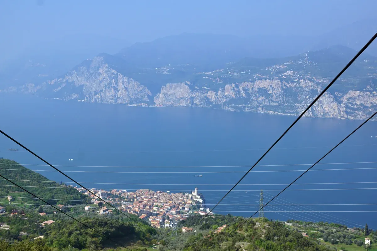 Malcesine and Lake Garda, Italy seen from the Monte Baldo cable car on the way to the hiking trails
