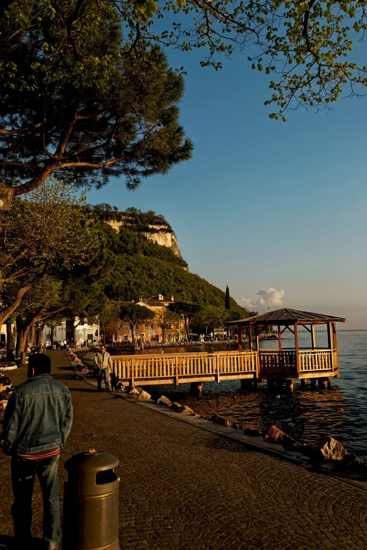 Garda town lakefront promenade at dusk on the east shore, day two of Lake Garda in 2 days, Italy