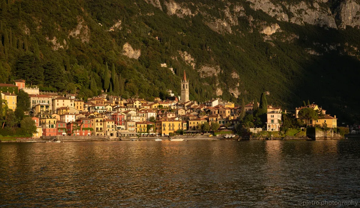 Varenna seen from the ferry on Lake Como, the town most often weighed against Lake Garda, Italy