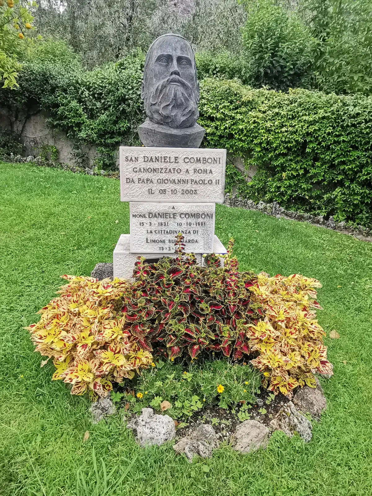 A bust of Saint Daniele Comboni in Limone sul Garda on Lake Garda, Italy