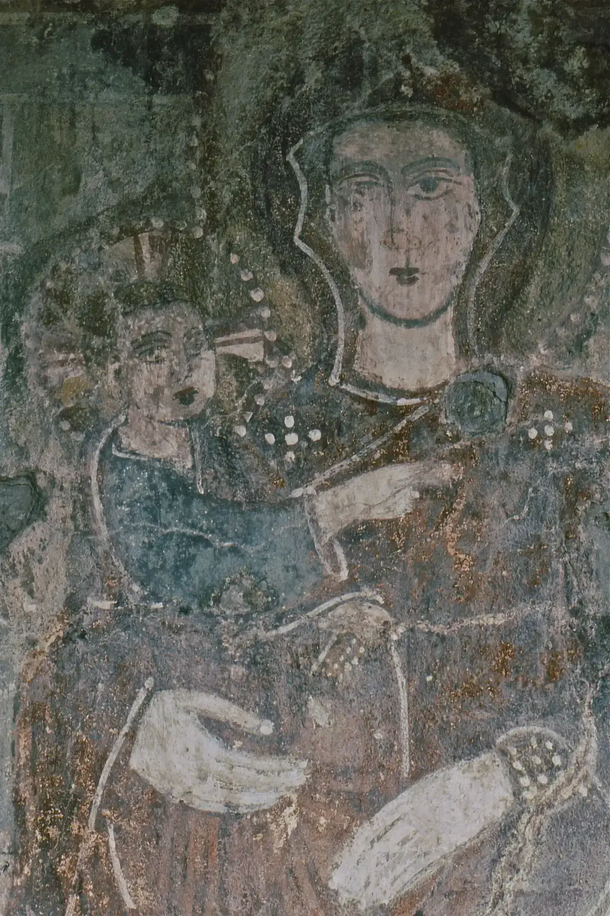 Detail of the Madonna and Child fresco inside the Castello Scaligero di Malcesine, Lake Garda, Italy