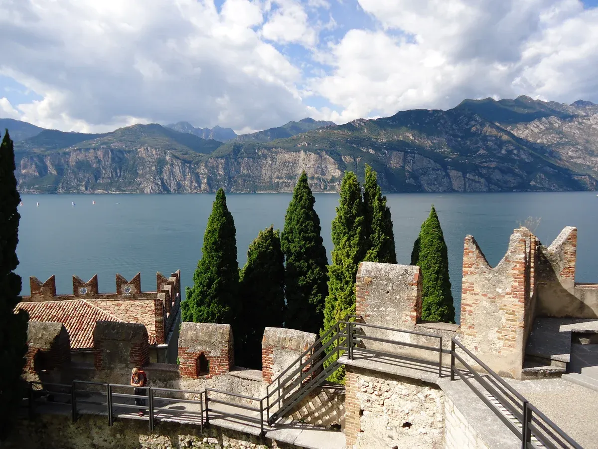 The walkway along the outer walls of the Castello Scaligero di Malcesine above Lake Garda, Italy