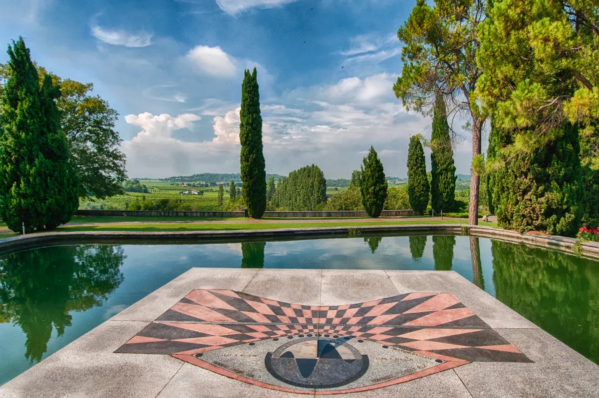 The sundial terrace and pool at Parco Giardino Sigurtà, Valeggio sul Mincio, Italy
