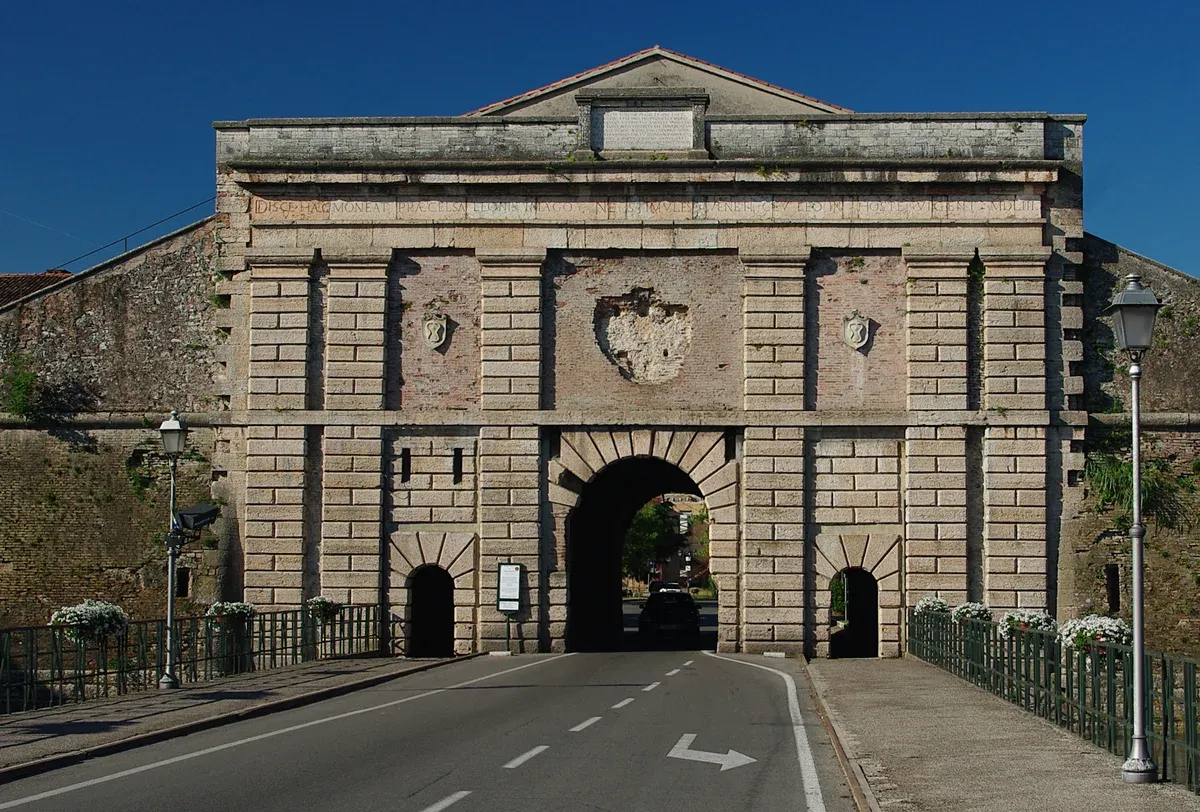 Porta Verona, the east gate of the Venetian fortress of Peschiera del Garda on Lake Garda, Italy