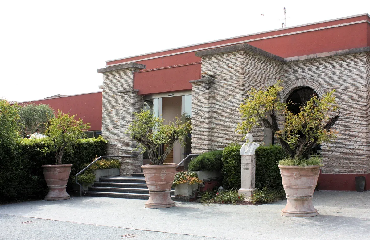 The brick entrance of the thermal spa at the Terme di Sirmione in the old town, Lake Garda, Italy
