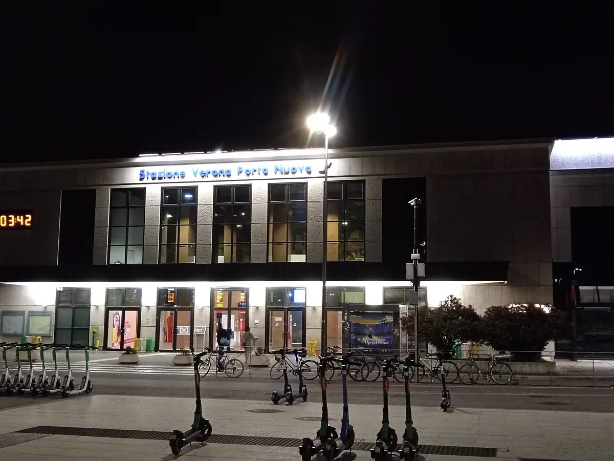 Verona Porta Nuova station at night, the departure point from Verona to Lake Garda, Italy