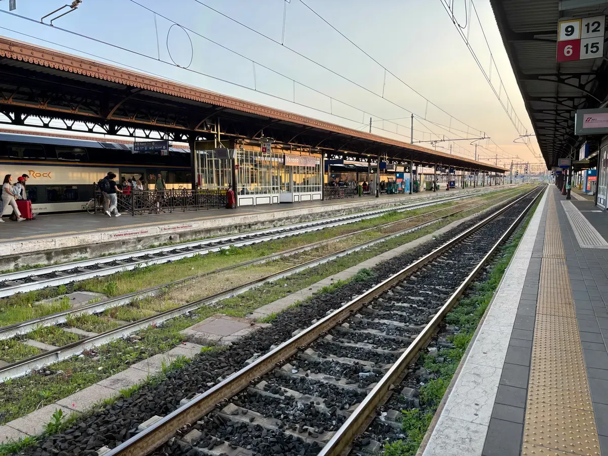 Platforms and tracks at Verona Porta Nuova station for trains from Verona to Lake Garda, Italy